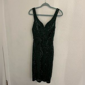 formal emerald green sequenced midi dress!